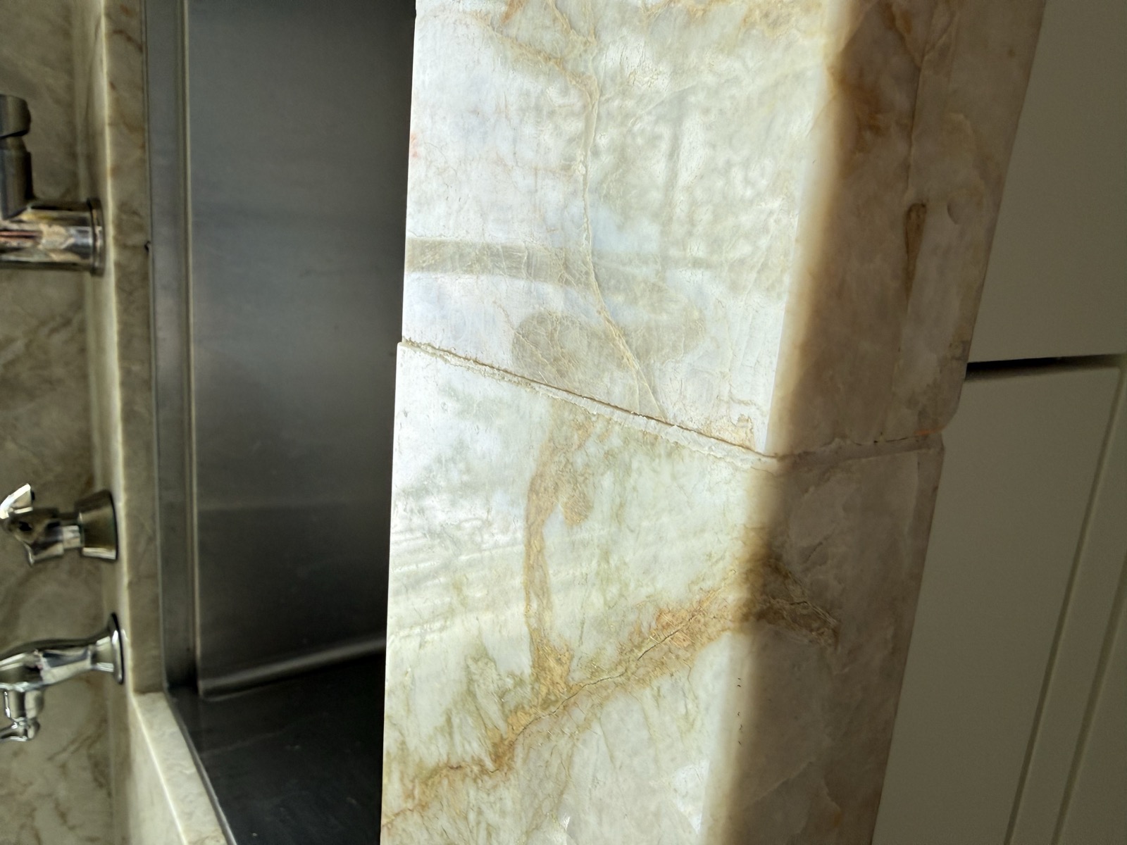 Stone surface where two pieces appear joined or seamed